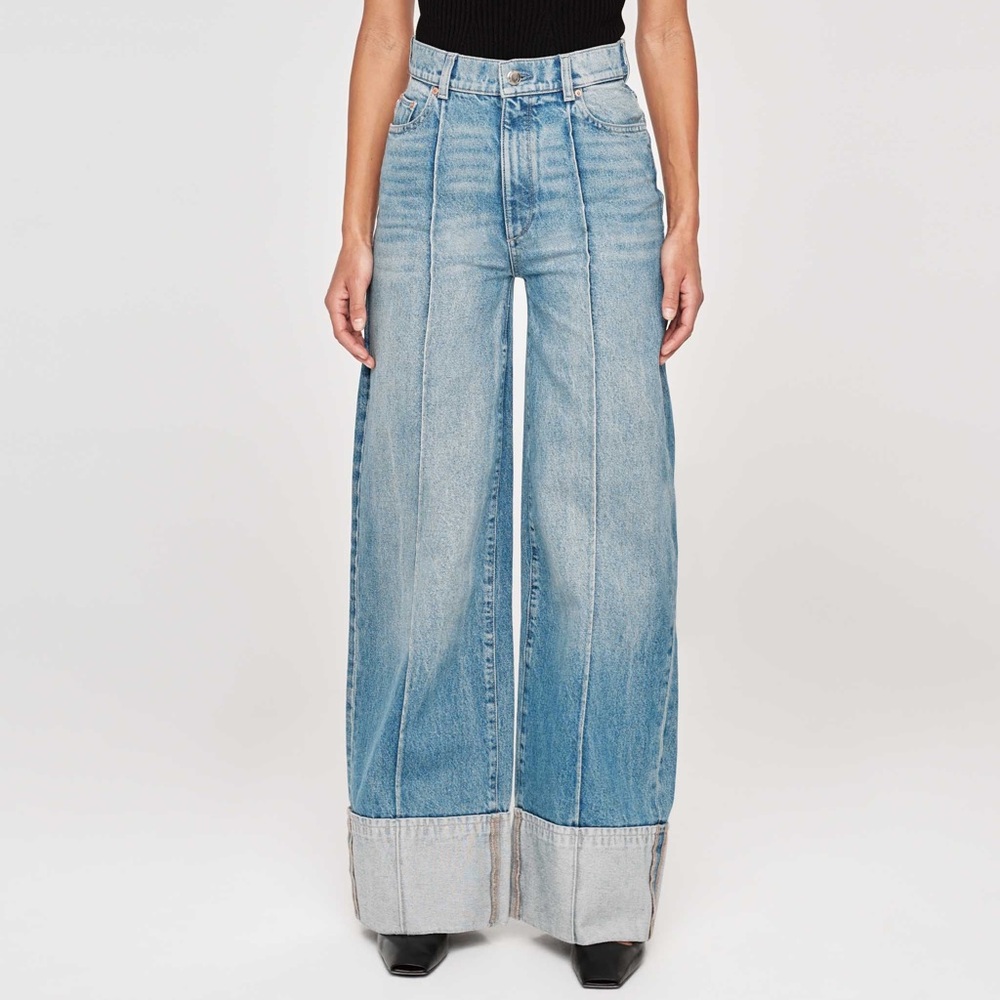 DL1961 Hepburn Wide-Leg Light Blue Jeans with Stripe Anthropology Size 25
